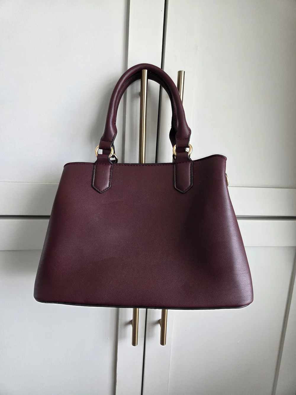 Burgundy Quilted Satchel Handbag Gold Hardware